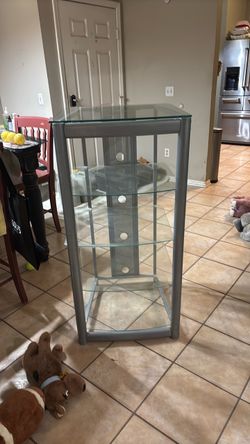 Glass and Silver Metal Media Tower Stand