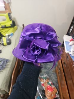 Purple Satin Cloche Hat with Rose Detail