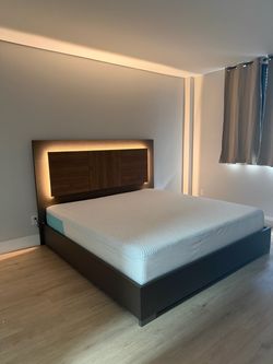 Modern Bed Frame with LED Backlit Headboard