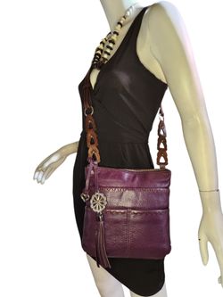 BRIGHTON MEDALLION PURPLE LEATHER CROSSBODY WEAVED STRAP PURSE BAG