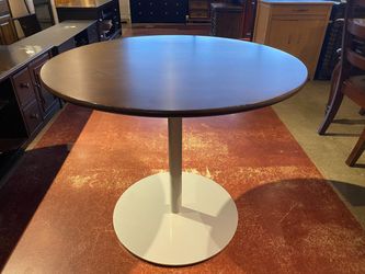 Dark Espresso Round Pedestal Dining Table with Metal Base