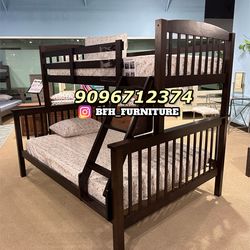 Twin Full sie dark brown Bunkbed with orthopedic mattress