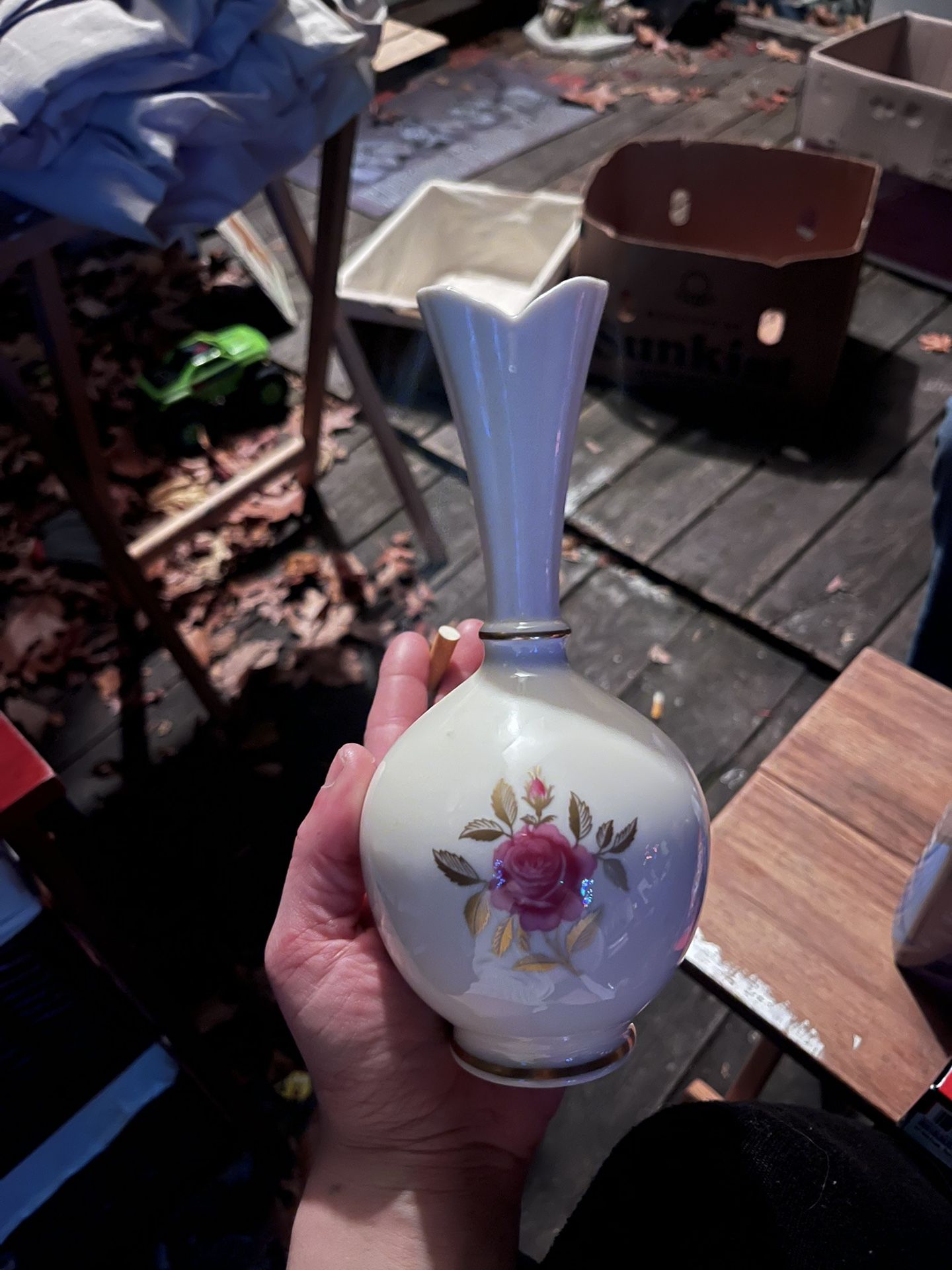 Lenox Vintage Rhodora Pink Rose Bud Vase 8"- 24 K Gold Trim