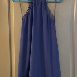 Blue Embroidered Neckline Dress