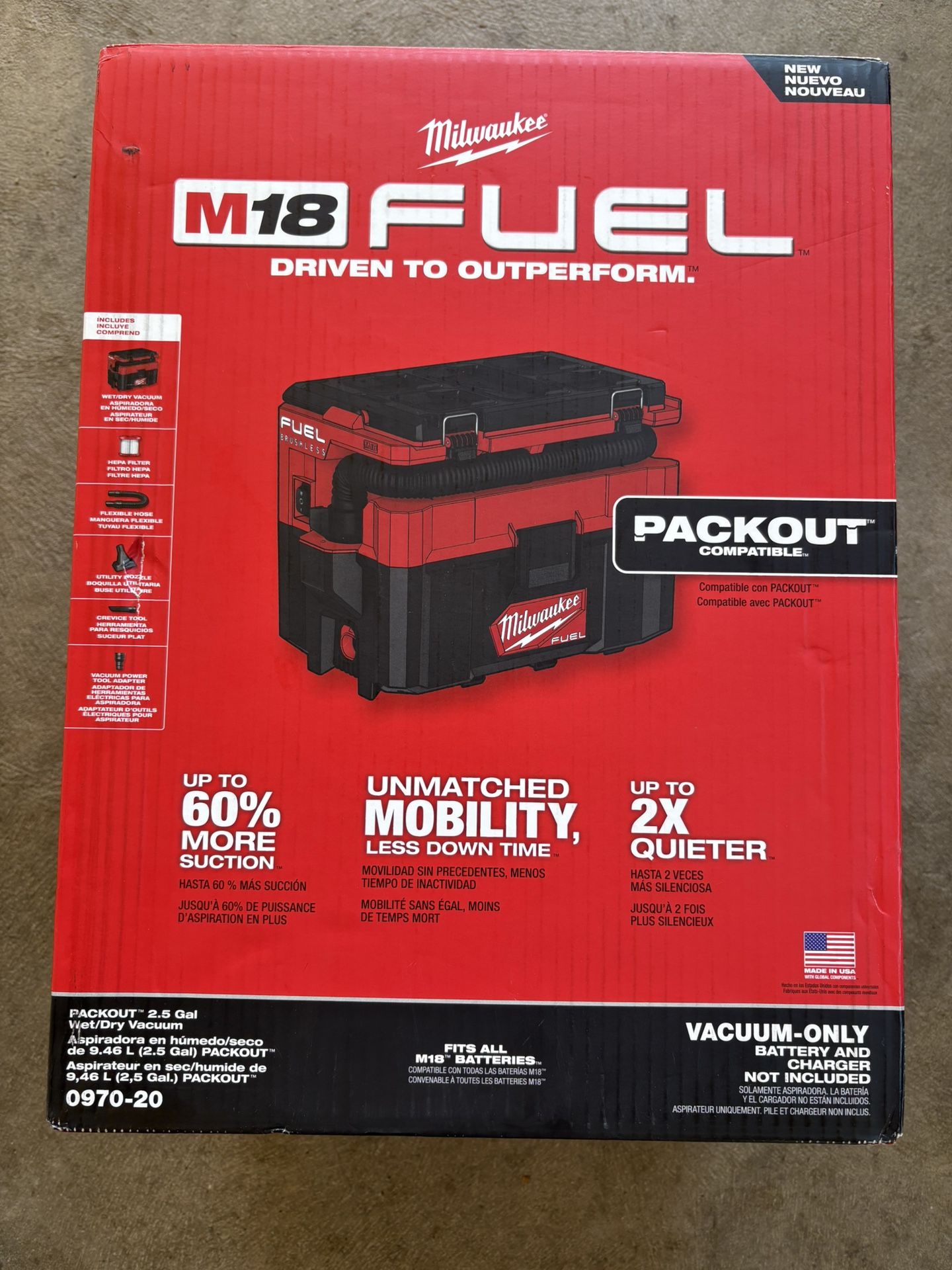 Milwaukee M-18 Fuel Packout 2.5 Gallon Wet Dry Vacuum. Tool Only. 0970-20