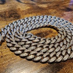 28" White Gold Cuban W/ Diamonds