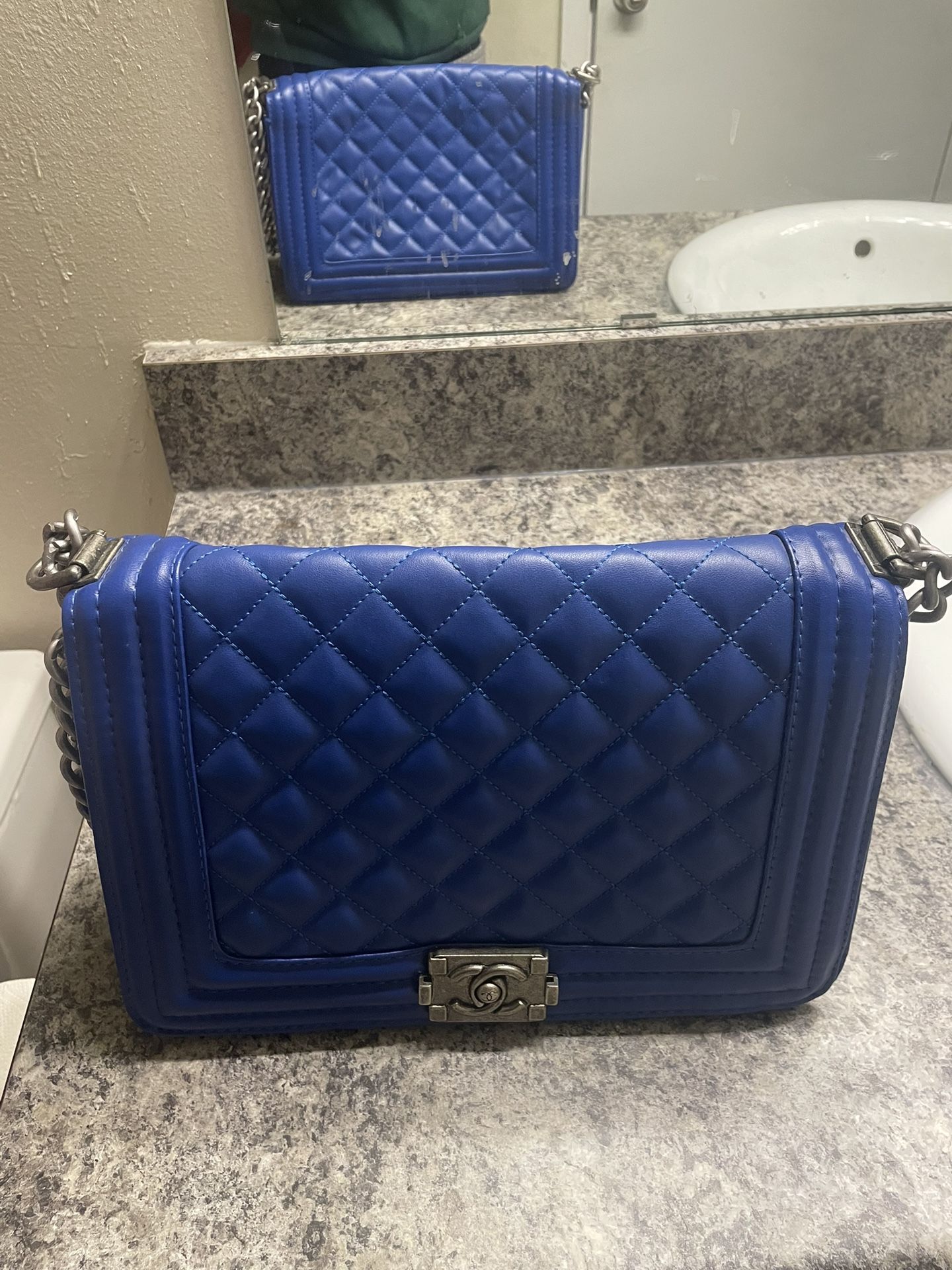 Chanel blue leather Boy bag.