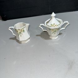 Nikko Dogwood Classic Collection Sugar Bowl with Lid and Creamer 