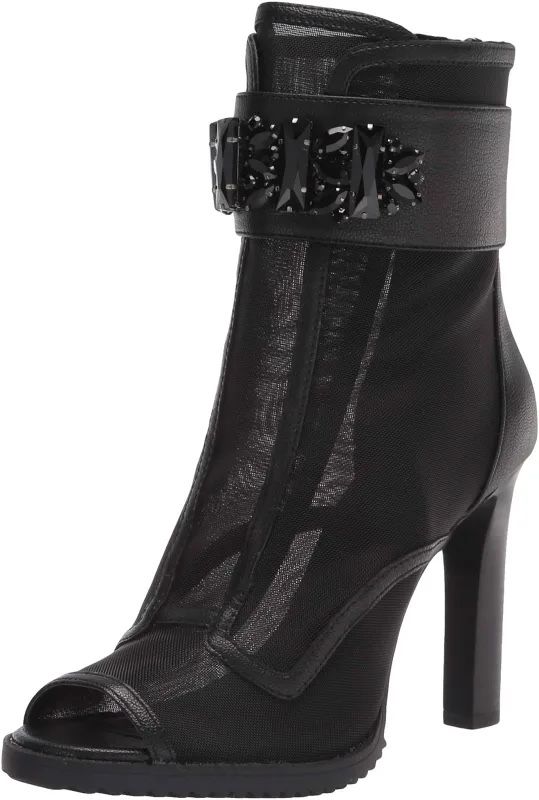 KARL LAGERFELD Womens Black Mesh Sheer Blayze Toe Block Heel Boots Size 5.5 NIB