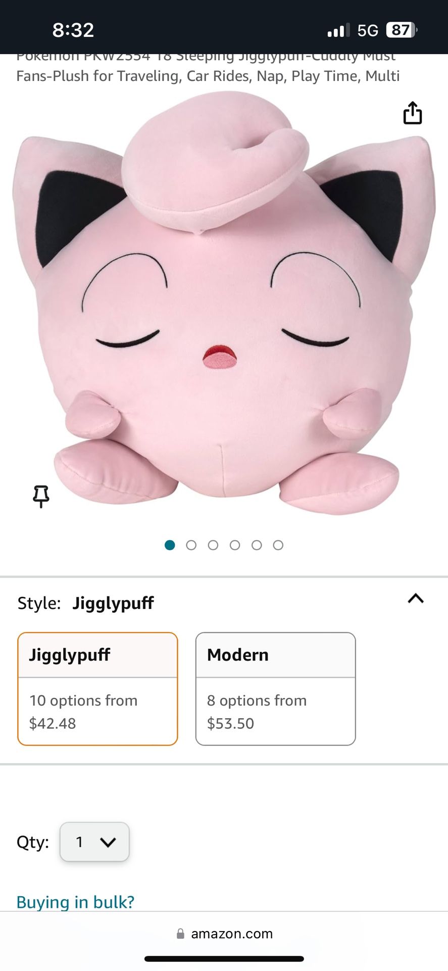 Large Pokemon Jigglypuff Sleeping Plush 18”