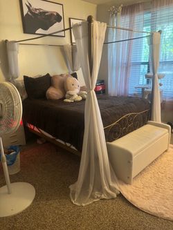 Metal Four-Poster Canopy Bed Frame - Nightstand-Dresser