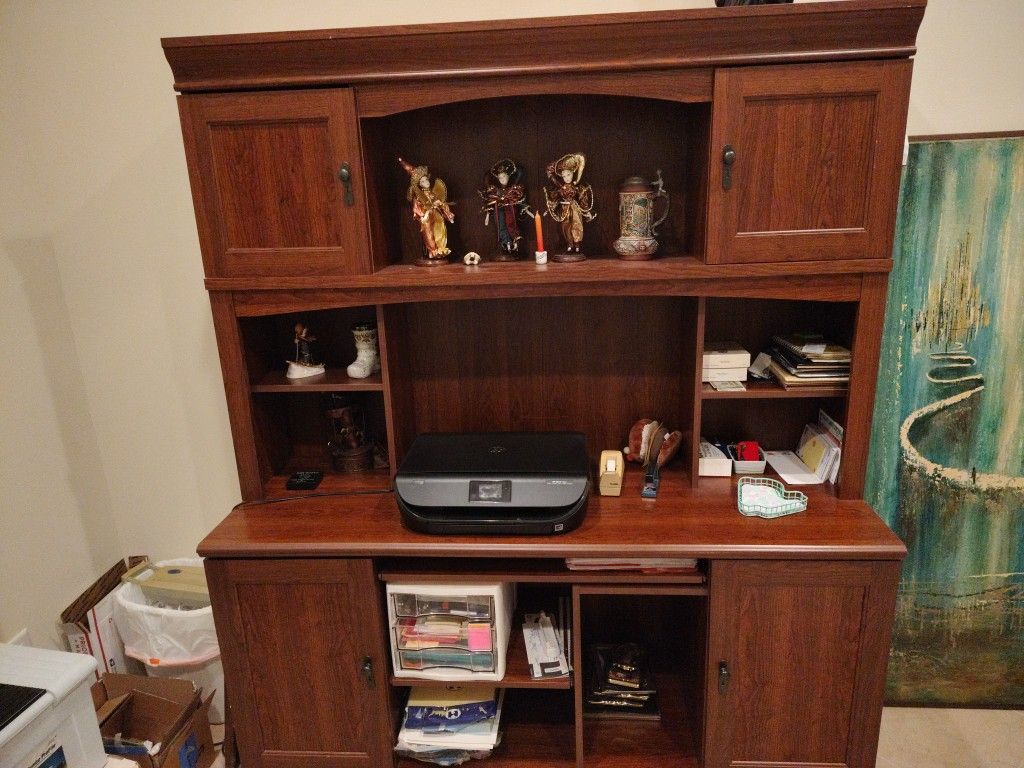 Computer Desk / Hutch With Multiple Storage Areas
