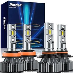 Rindor H11/H9/H8 Low Beam 9005/HB3 High Beam LED Headlight Bulbs Combo 