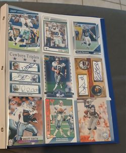 Binder of 27 Dallas Cowboys cards. $10 for everything together. Includes cards of Smith, Aikman, Staubach, Prescott, Lamb, rookie cards, Hall of Famer