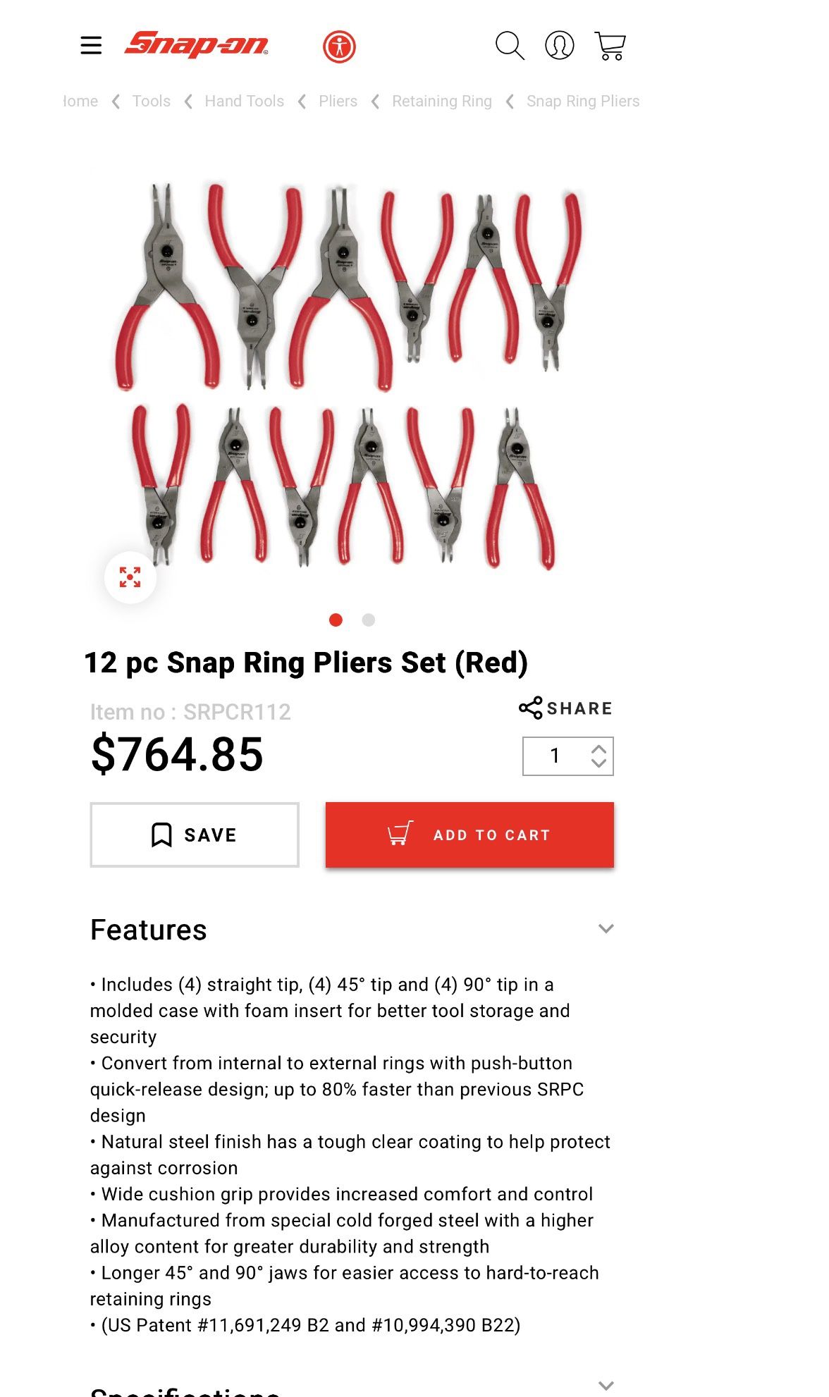 Snap-On 12pcRing Pliers Set (Green)