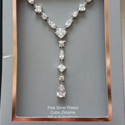 CZ Silver Plated  Y  Necklace. 