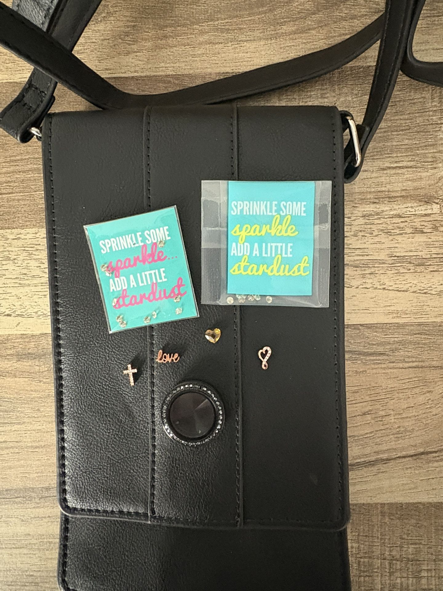 Origami Owl Black Cross Body Bag-  Cross My Heart Theme 