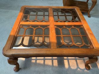 Vintage wooden coffee table and 2 side tables