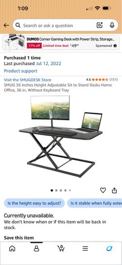 SMUG 36-Inch Height Adjustable Sit-Stand Desk Converter