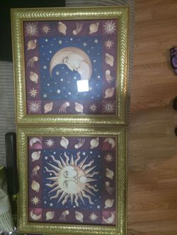 Pair of sun and moon decorative wall art