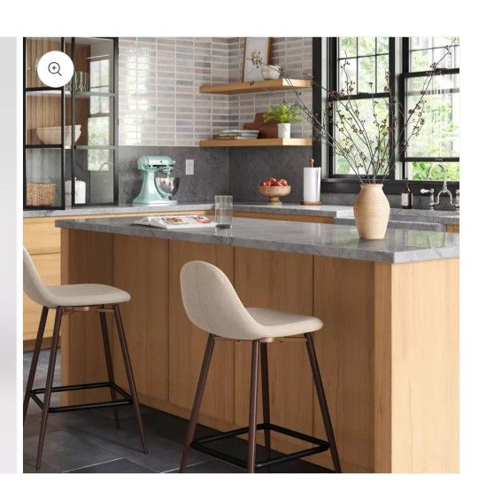 Threshold Curved Back Counter Stool Bar Round Mid-Century Metal 24.5" Cream