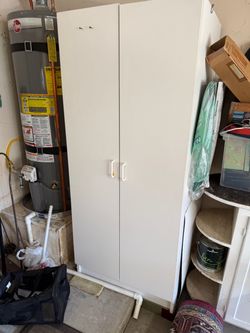 Tall White Double-Door Storage Cabinet