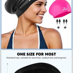 2 Pack Swim Cap for Women Men Adult, Silicone Swimming Caps for Short Long Hair, Waterproof Swim Hats Bathing Caps to Keep Hair Dry with Nose Clip and