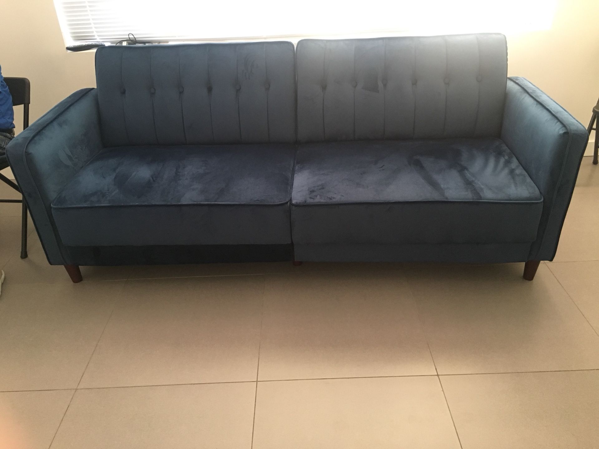 Blue velvet couch (sofa bed) for sale-brand new !