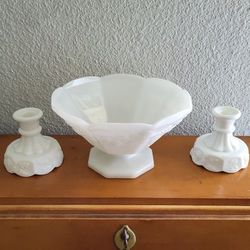 Milk Glass Bowl/Candle Holders Westmoreland 