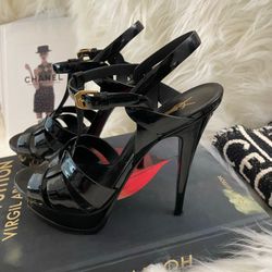 Saint Lauren Tribute Plataform -Sandals In Patent Leather Black 10.5