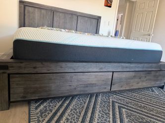 Solid wood king bed frame with headboard
