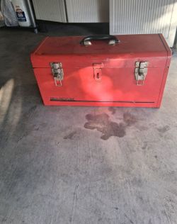 Vintage Waterloo Industries Red Steel Tool Box  20”x 8”x 9.5
