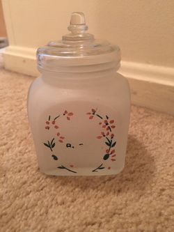 Vintage frosted glass jar with lid