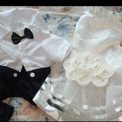 Bride & Groom Wedding Dress & Tuxedo For Dogs Or Cats