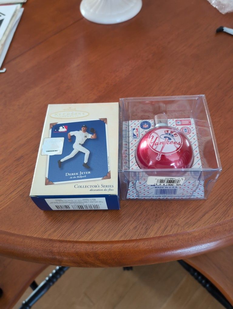 Derek Jeter Hallmark And Yankees Bulb Ornaments 
