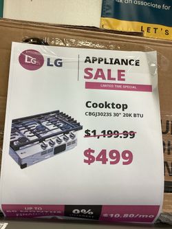 LG Cooktop CBGJ3023S 30 in 20K BTU - $499