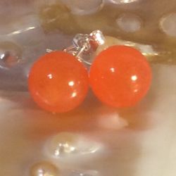 Natural Orange Jade Gemstone Earrings 925 Sterling Silver SG-0004