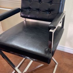One Black Leather Chrome Directors Chair 