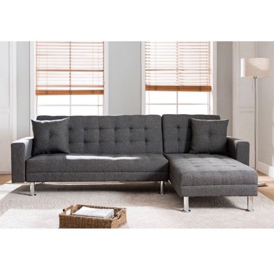 Brand New Gray Linen Sectional Sofa Sleeper New