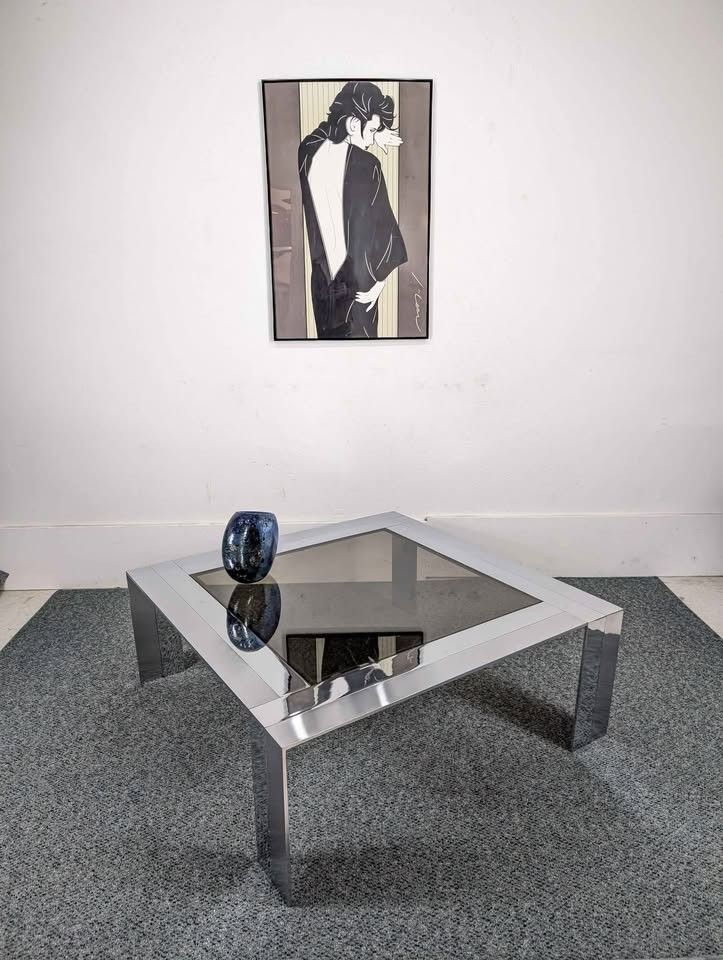 Chrome & Steel Cocktail Table w/ Smoked Glass by Elaine Cohen for DIA