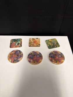Set of Six Vintage Style Art Print Coasters