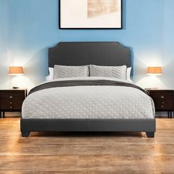 New Queen Size Dark Grey Upholstered Bed