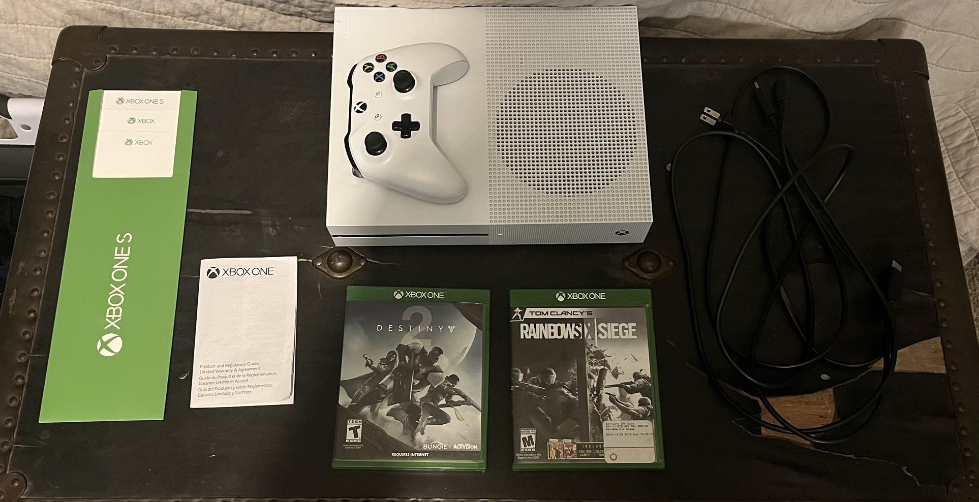 Xbox One S 780.7 GB Of Storage No Defects Or Scuff Marks Comes With Destiny 2 And Rainbow 6 Siege
