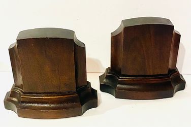 Antique Art Deco Walnut/Mahogany Wood Bookends Stepped Architectural Circa 1930s