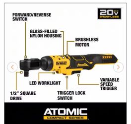 Dewalt ATOMIC 20V MAX Cordless 1/2 in. Ratchet