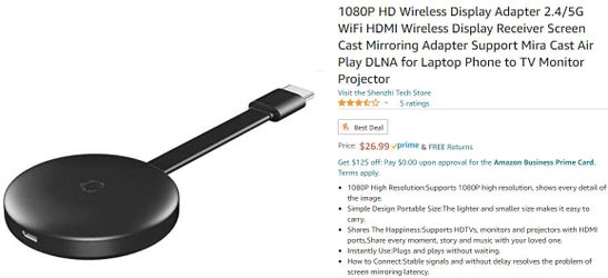 1080P HD Wireless Display Adapter 2.4/5G WiFi HDMI Wireless Display Receiver Screen Cast Mirroring Adapter Support Mira Cast Air Play DLNA for Laptop