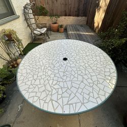 Handmade Porcelain + Green Metal Patio Table