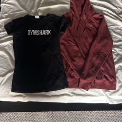 Gymshark Maroon Red Hoodie And Black Short Sleeve Shirt