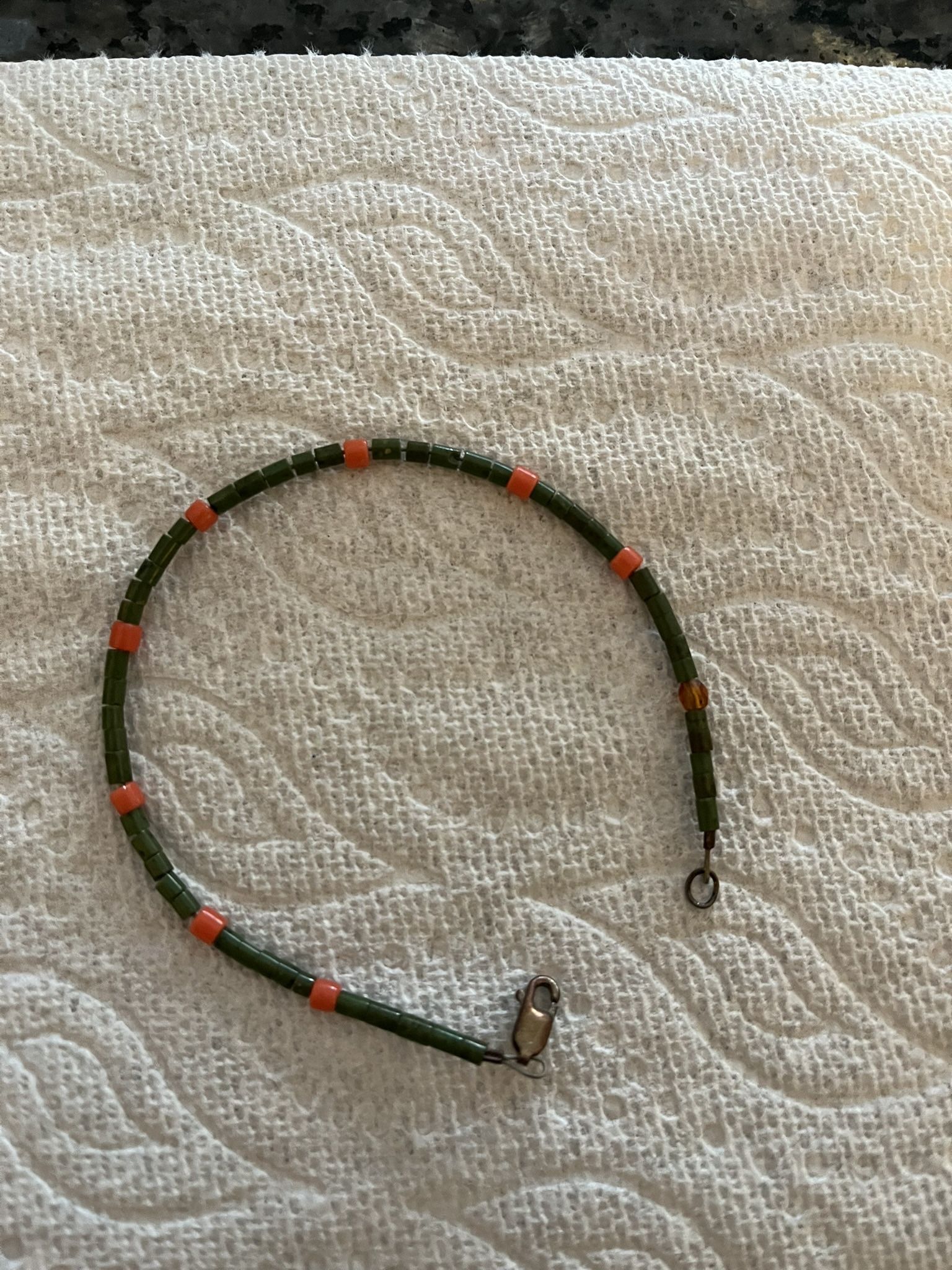 Vintage Turquoise and Coral 7 Inch Bead Bracelet