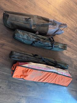 Camping gear: sleeping cots, chair with shade and 4 person tent
